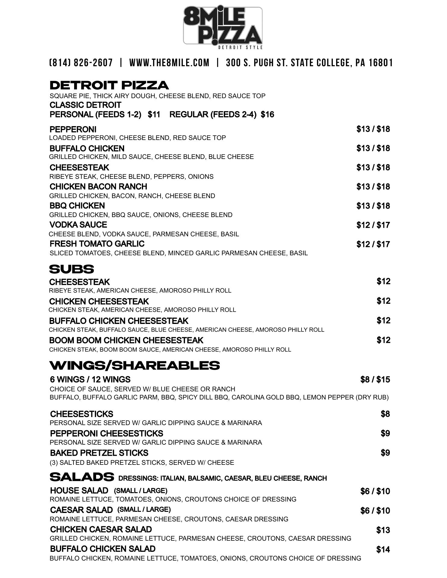 8 Mile Pizza - State College Menu