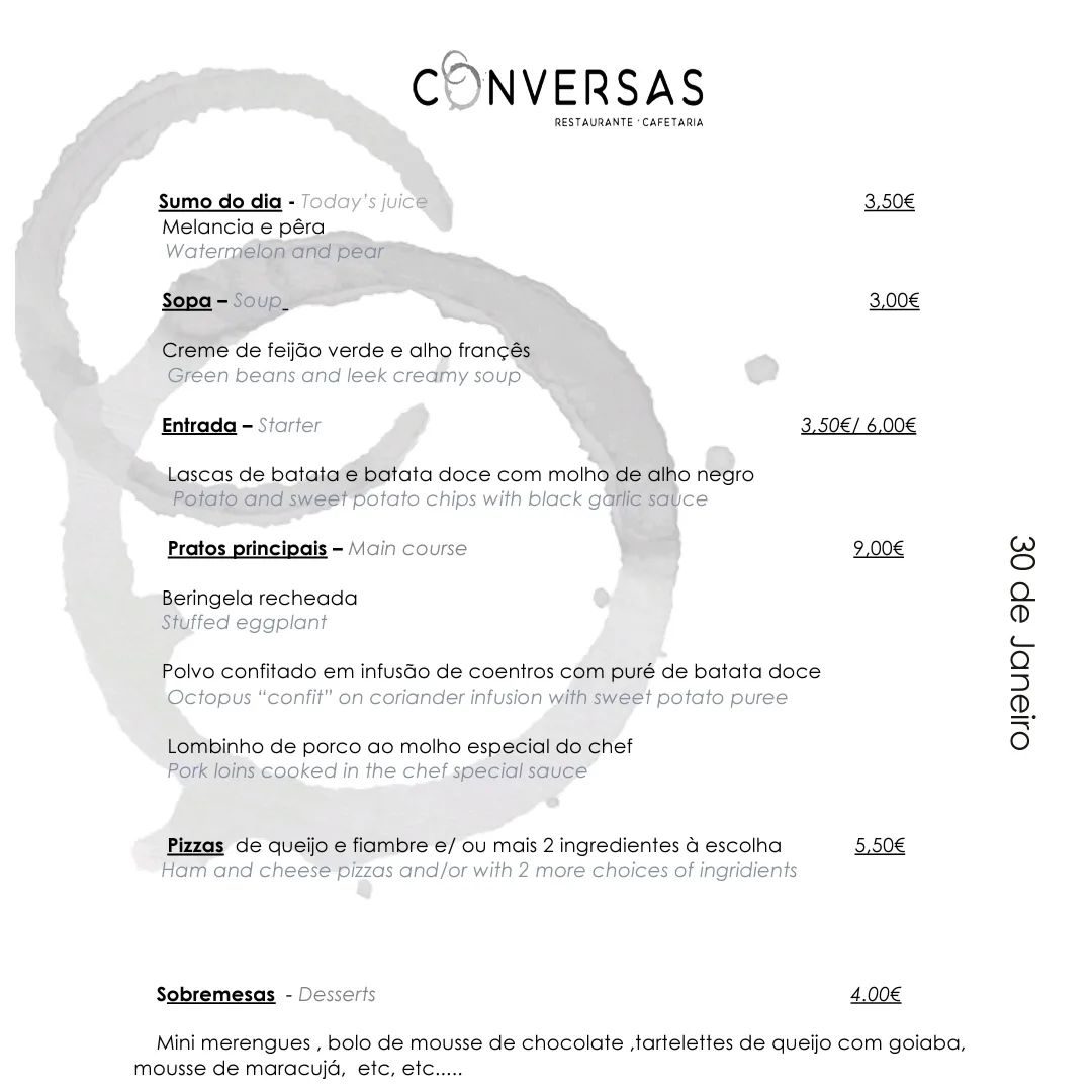 CONVERSAS NA GANDARINHA, Lda Menu