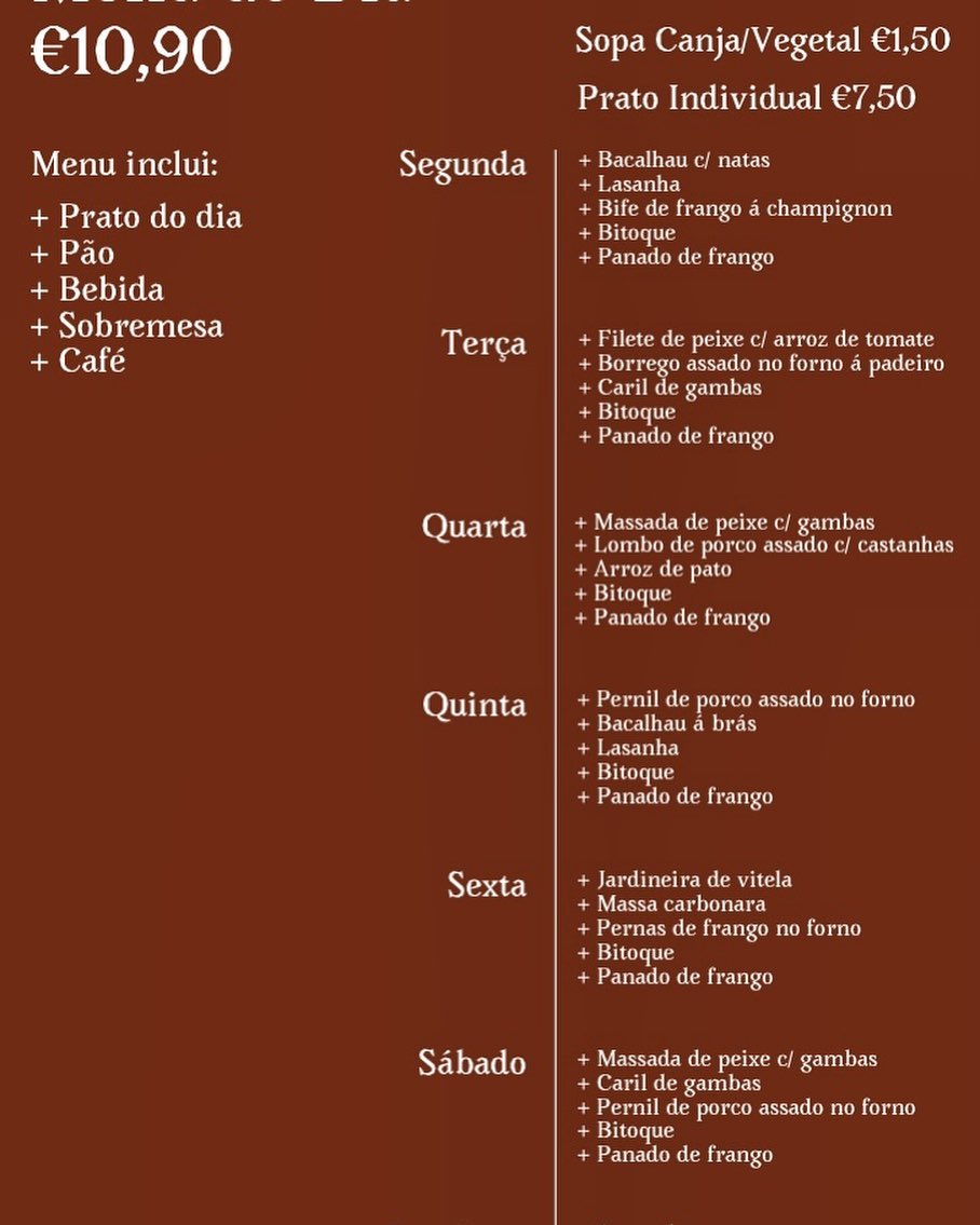 Pastelaria do Assento Menu