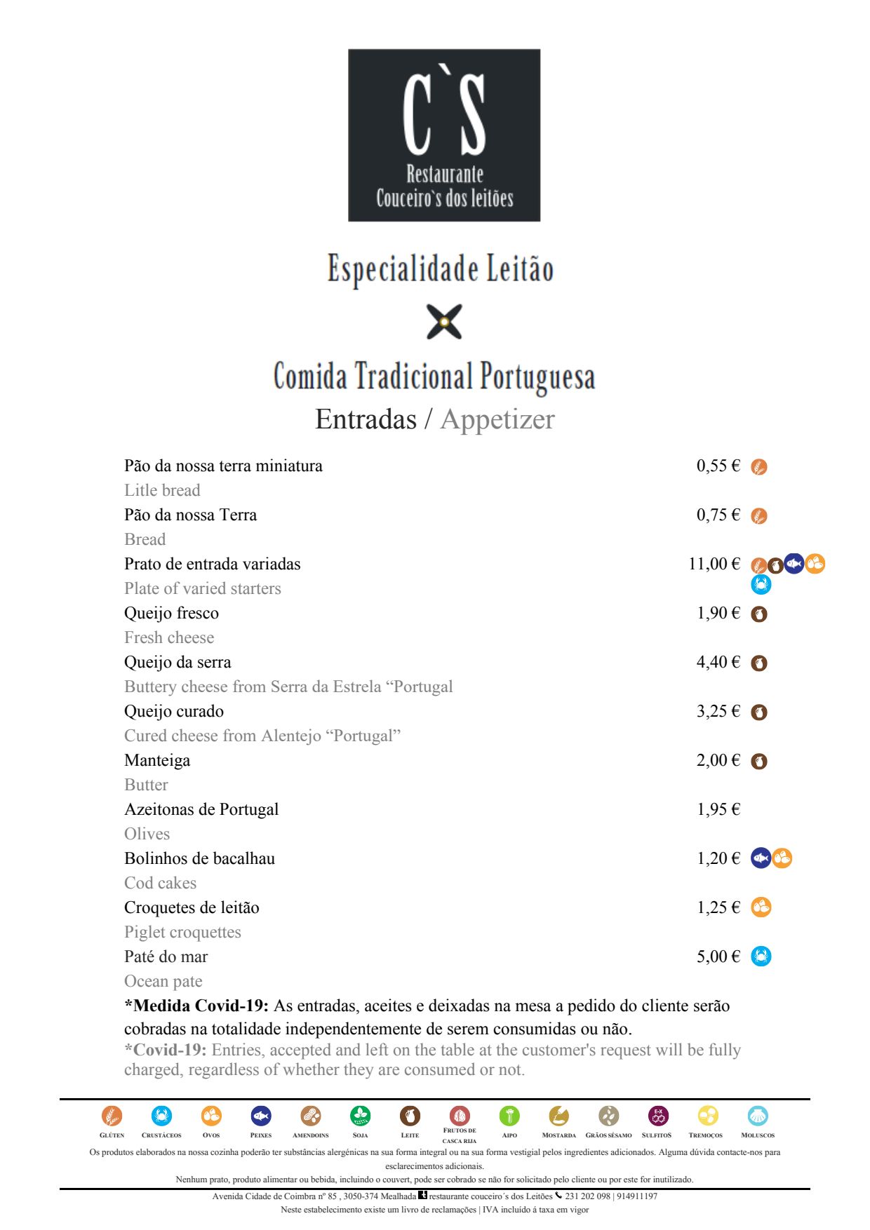 Couceiro dos Leitões Menu