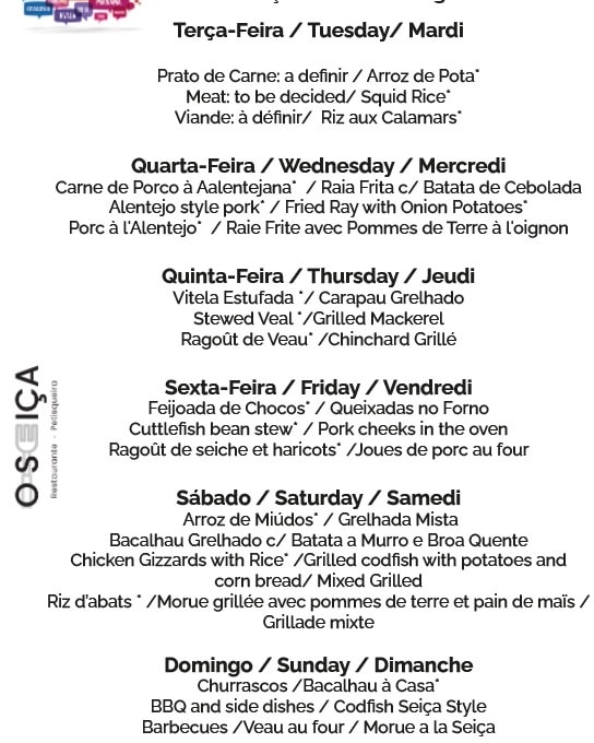 O Seiça - Restaurante Petisqueira Menu