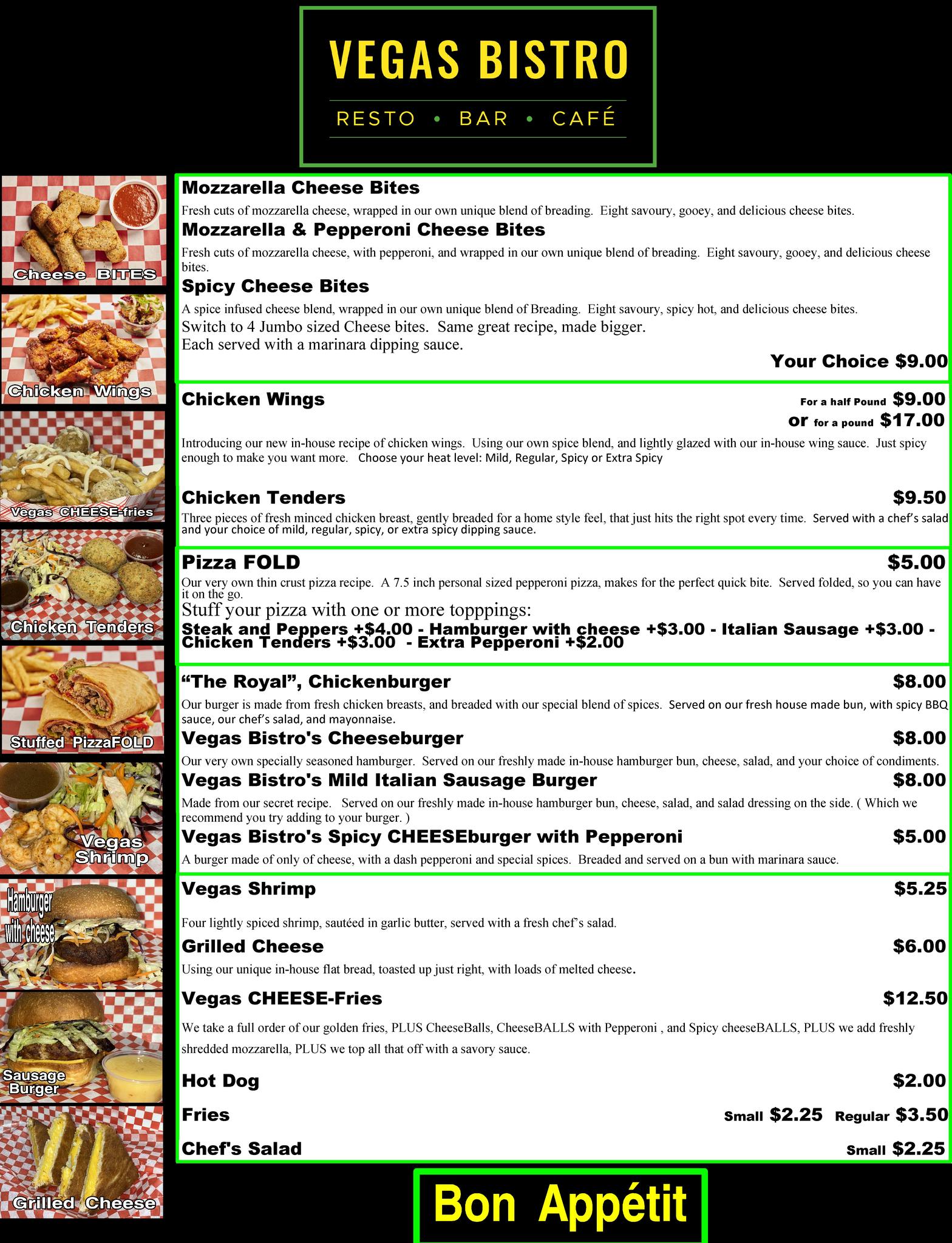 Vegas Bistro Menu