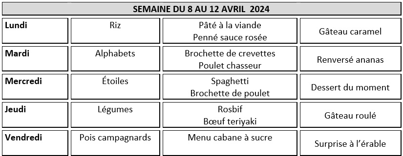 Fournee St-Felicien Menu