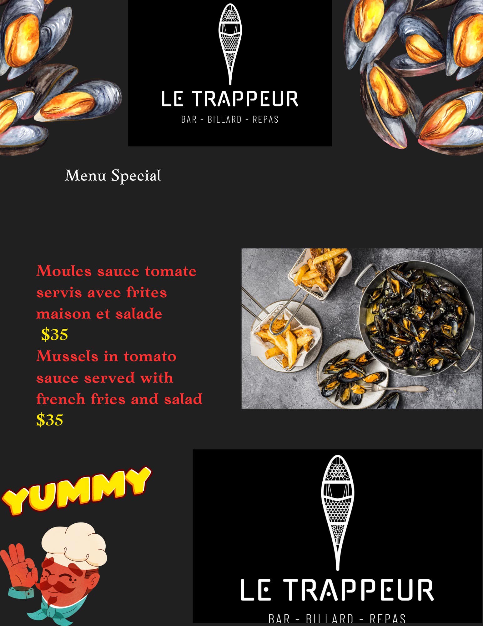 Le Trappeur Bar- Billard- Repas Menu