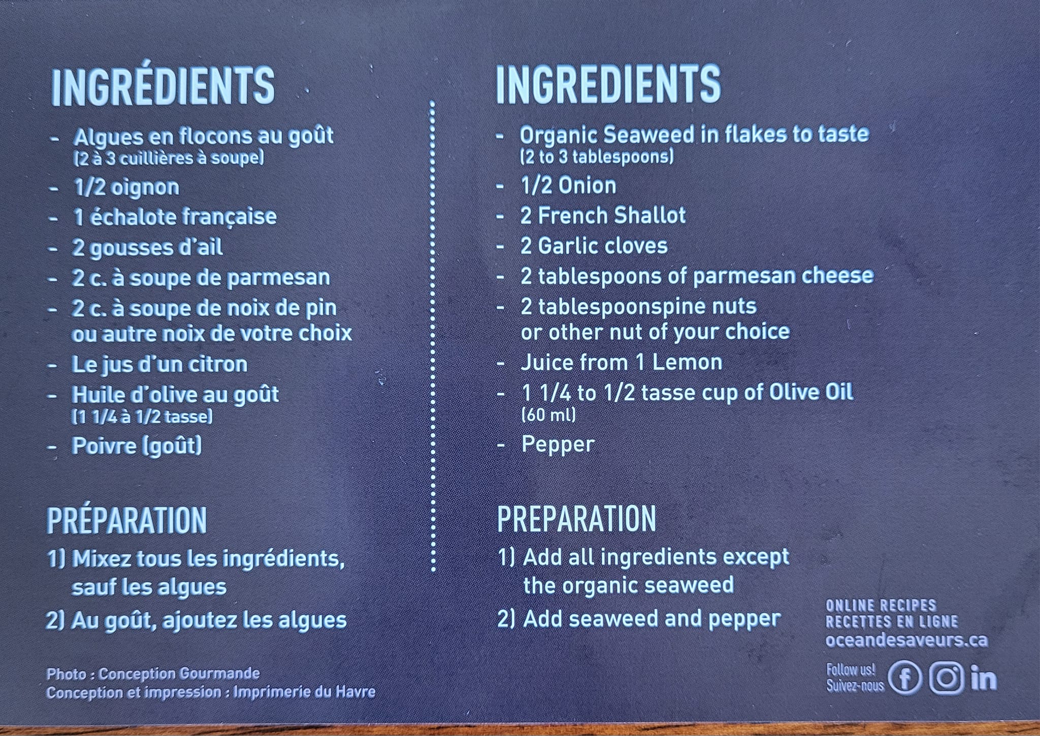 La Petite Meunière Inc Menu