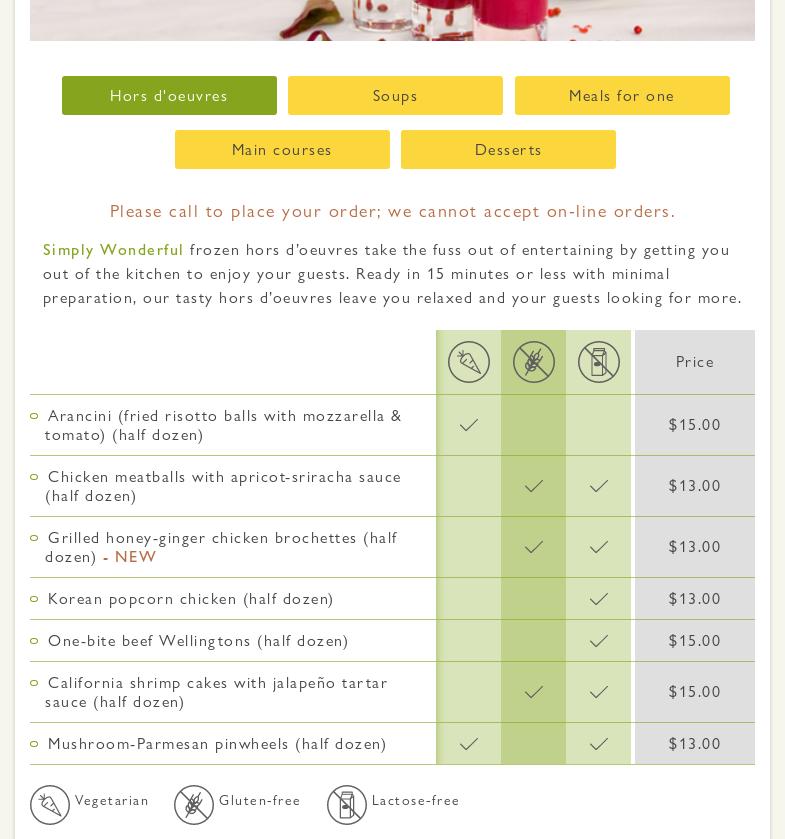 Simply Wonderful Catering Menu