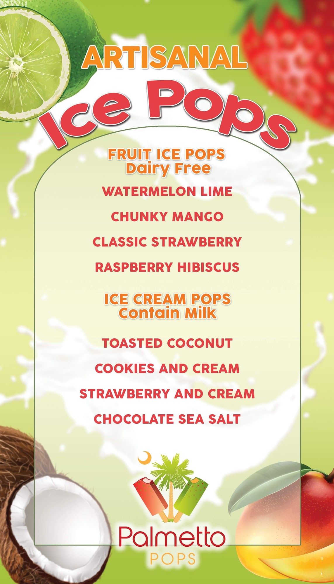 Palmetto Pops Menu