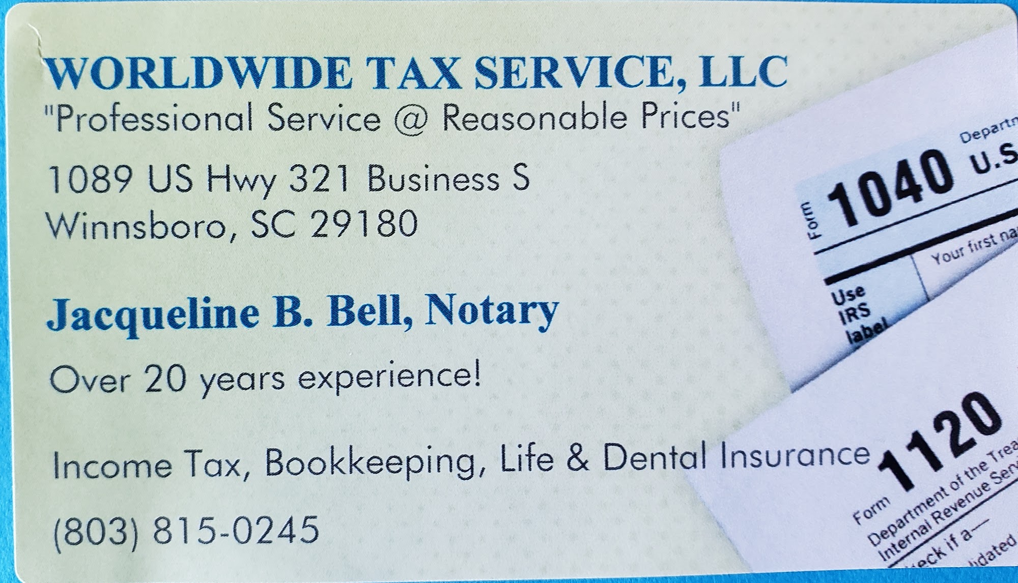 Worldwide Tax Service, LLC 1089 US-321 BUS, Winnsboro South Carolina 29180