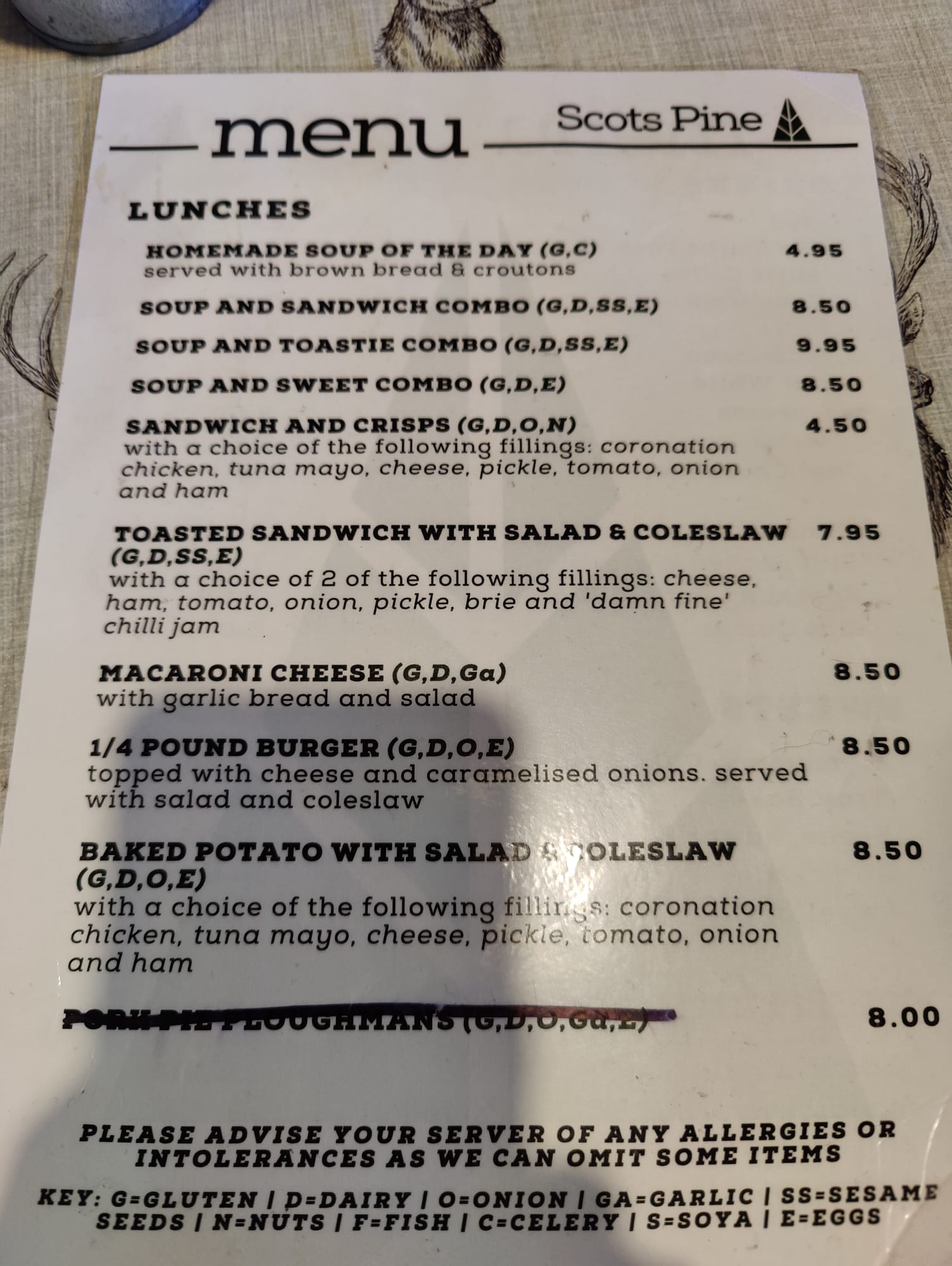 Scots Pine Restaurant Menu