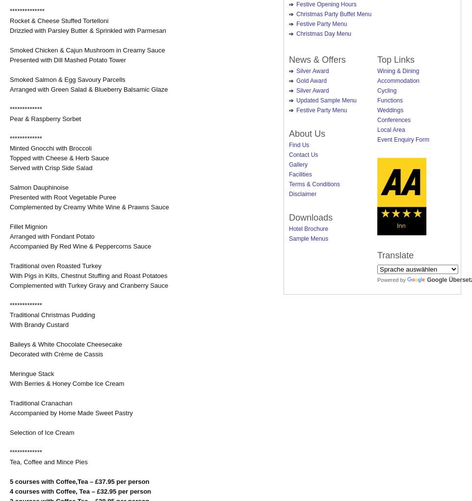 Liddesdale Hotel Menu