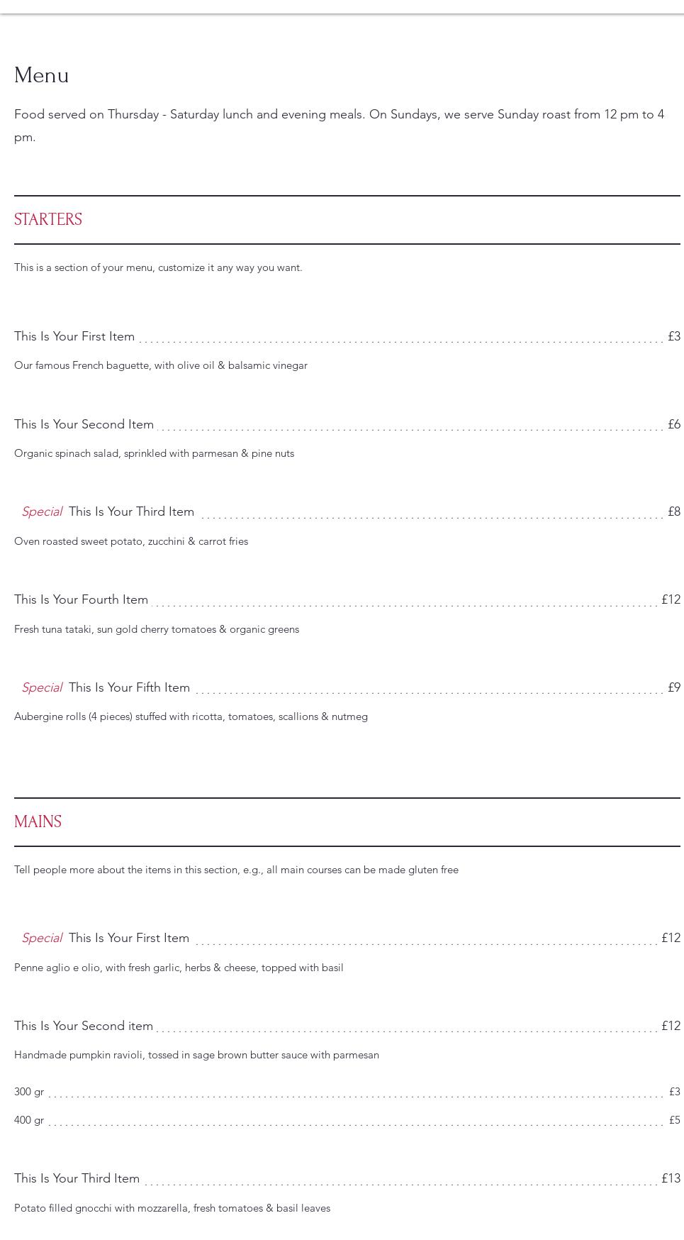 The Whyte Harte Hotel Menu