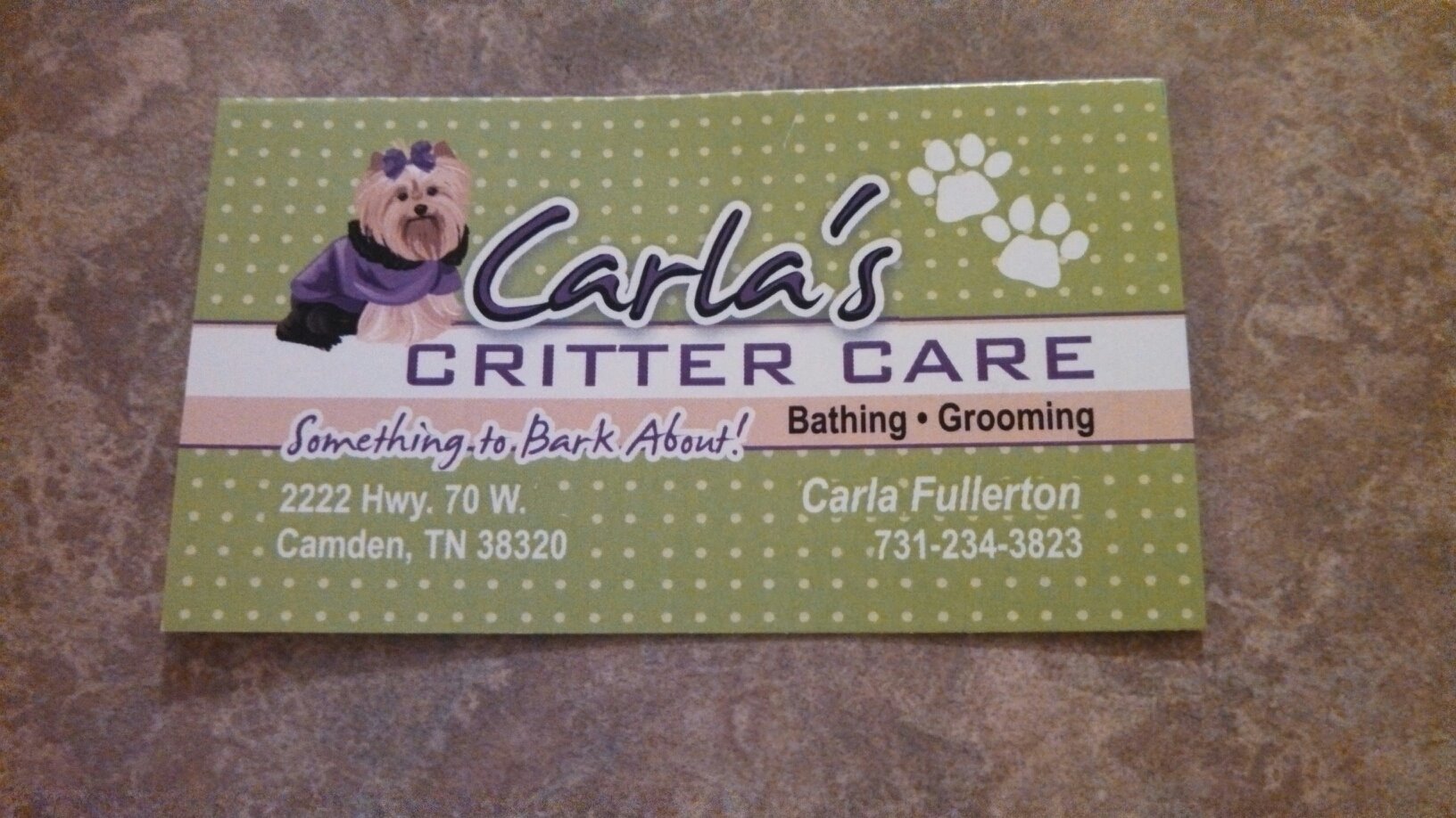 Carla’s Critter Care 2222 Hwy 70 W, Camden Tennessee 38320
