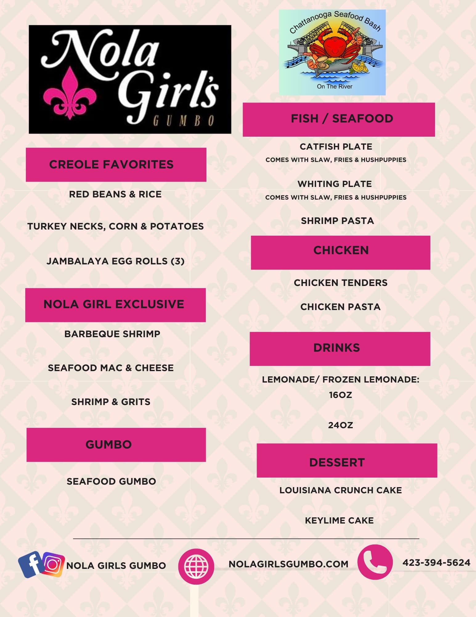 Nola girl Gumbo Menu