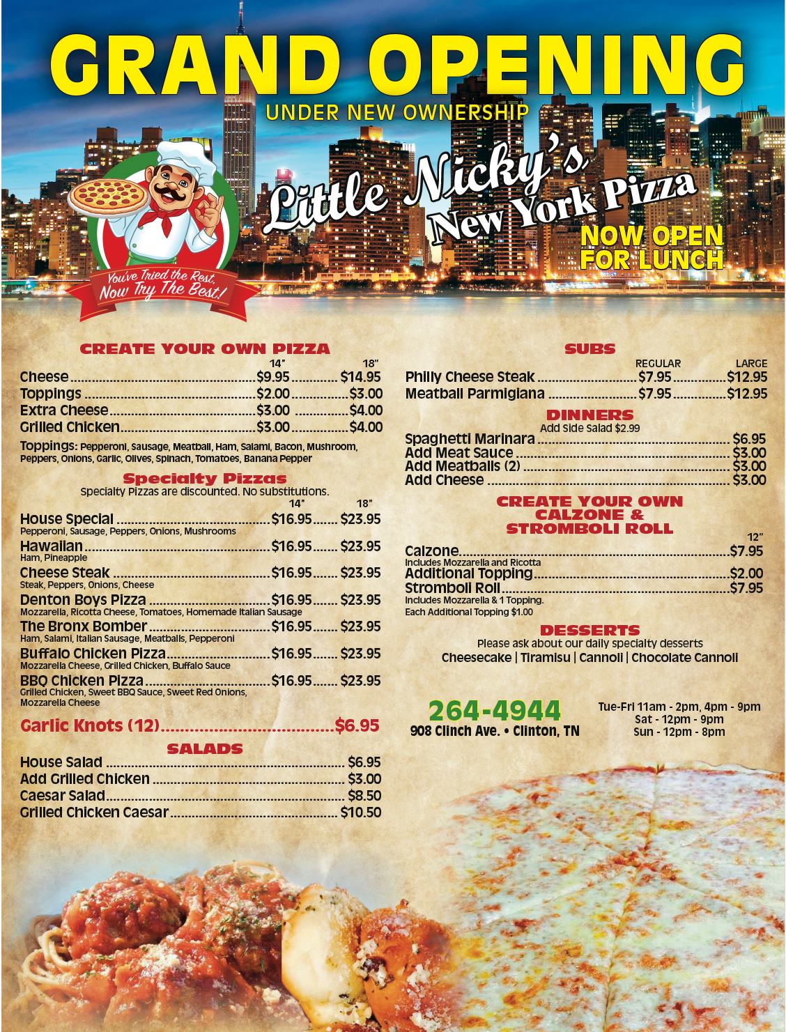 Burleson Pizza shop Menu