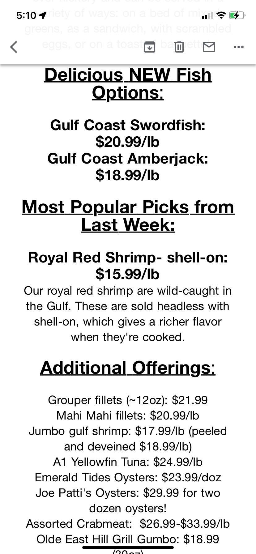 30A Seafood Co LLC Menu