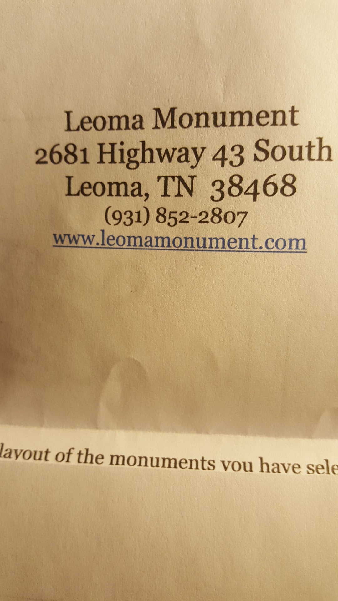 Leoma Monument 2681 Hwy 43 S, Leoma Tennessee 38468