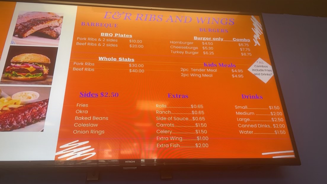 E&R Ribs and Wings Menu