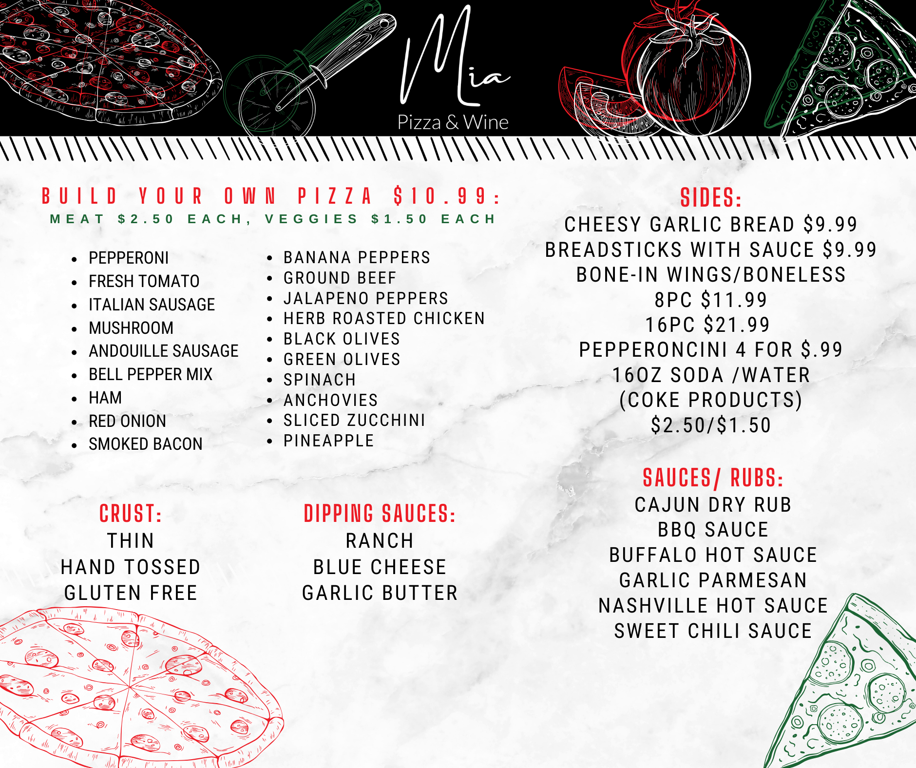 Mia Pizza Menu