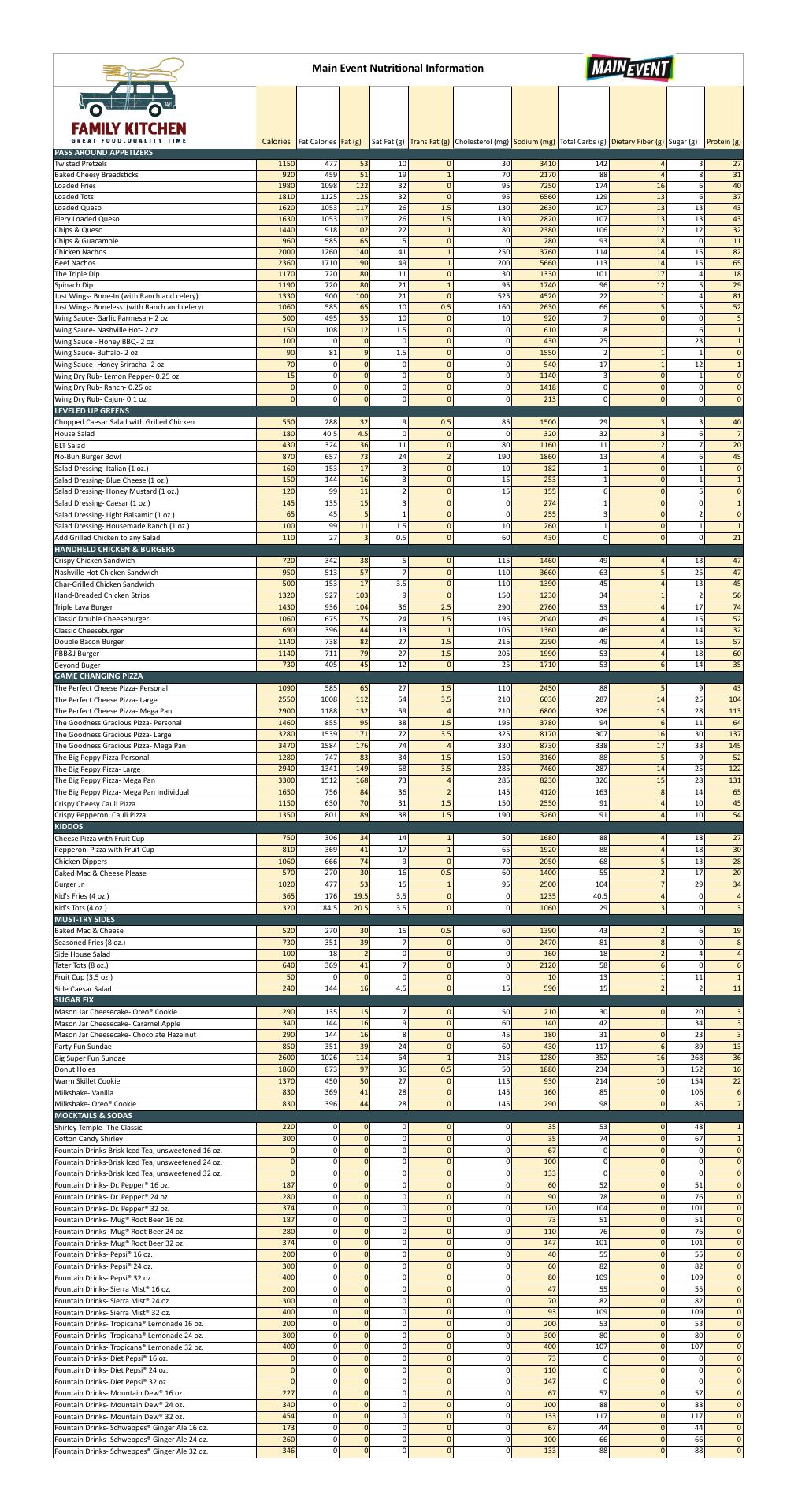 Main Event Murfreesboro Menu