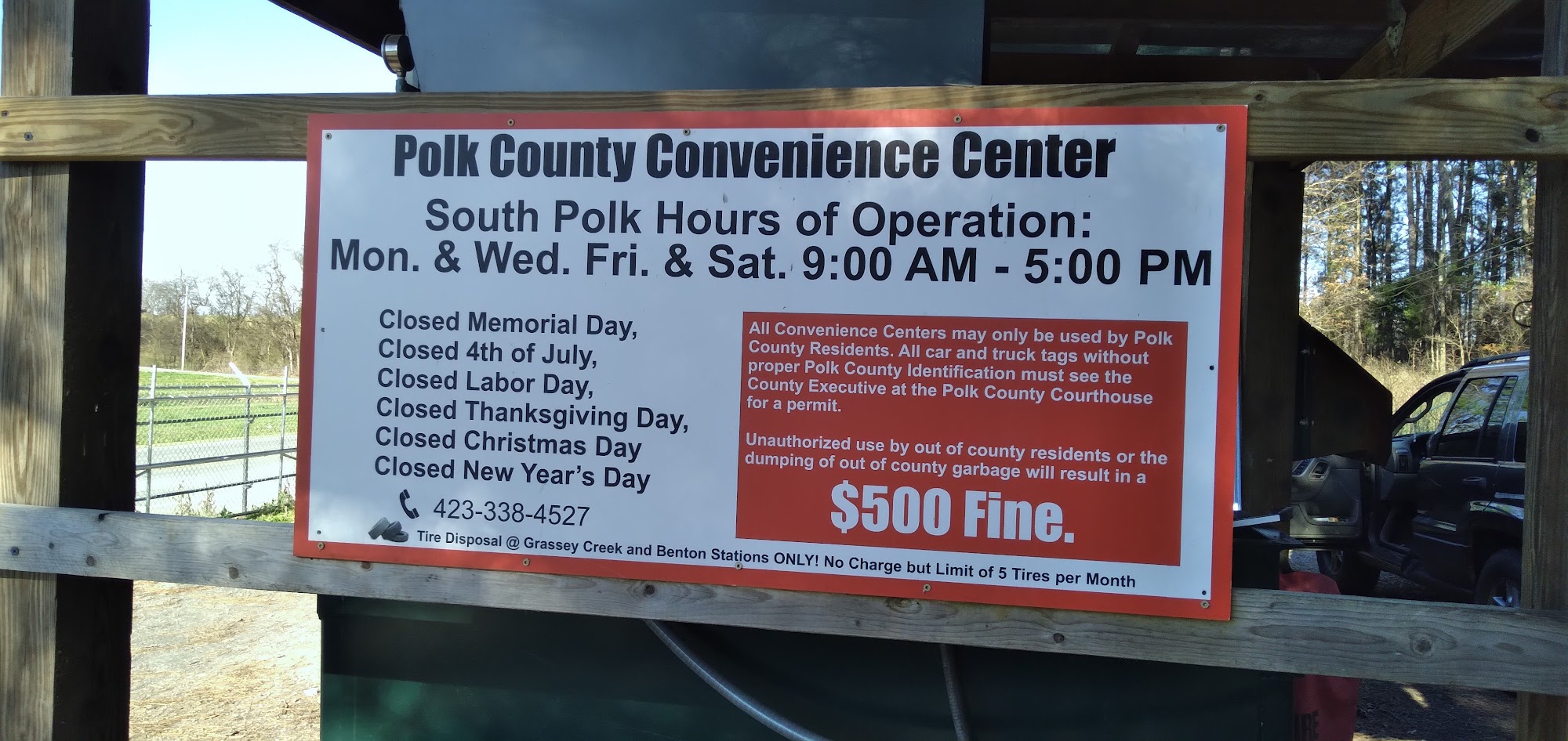 Polk County Sanitation South Polk Convenience Center 1030 Old Federal Rd, Old Fort Tennessee 37362