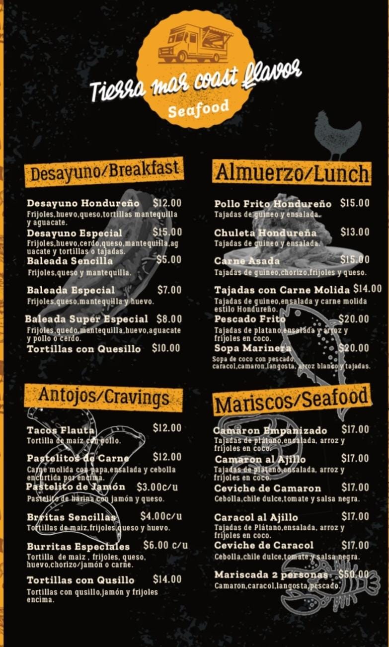 Tierra mar coast flavor Menu