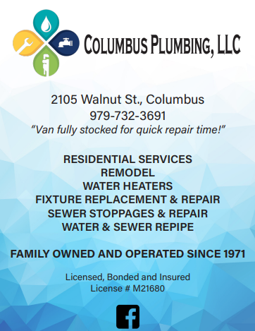 Columbus Plumbing, LLC 2105 Walnut St, Columbus Texas 78934