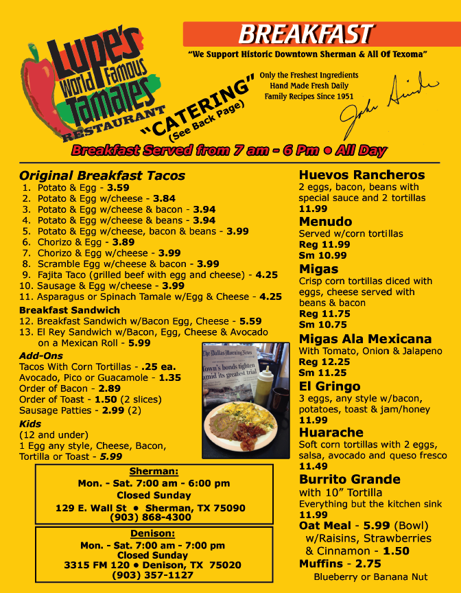 Lupe's World Famous Tamales Menu