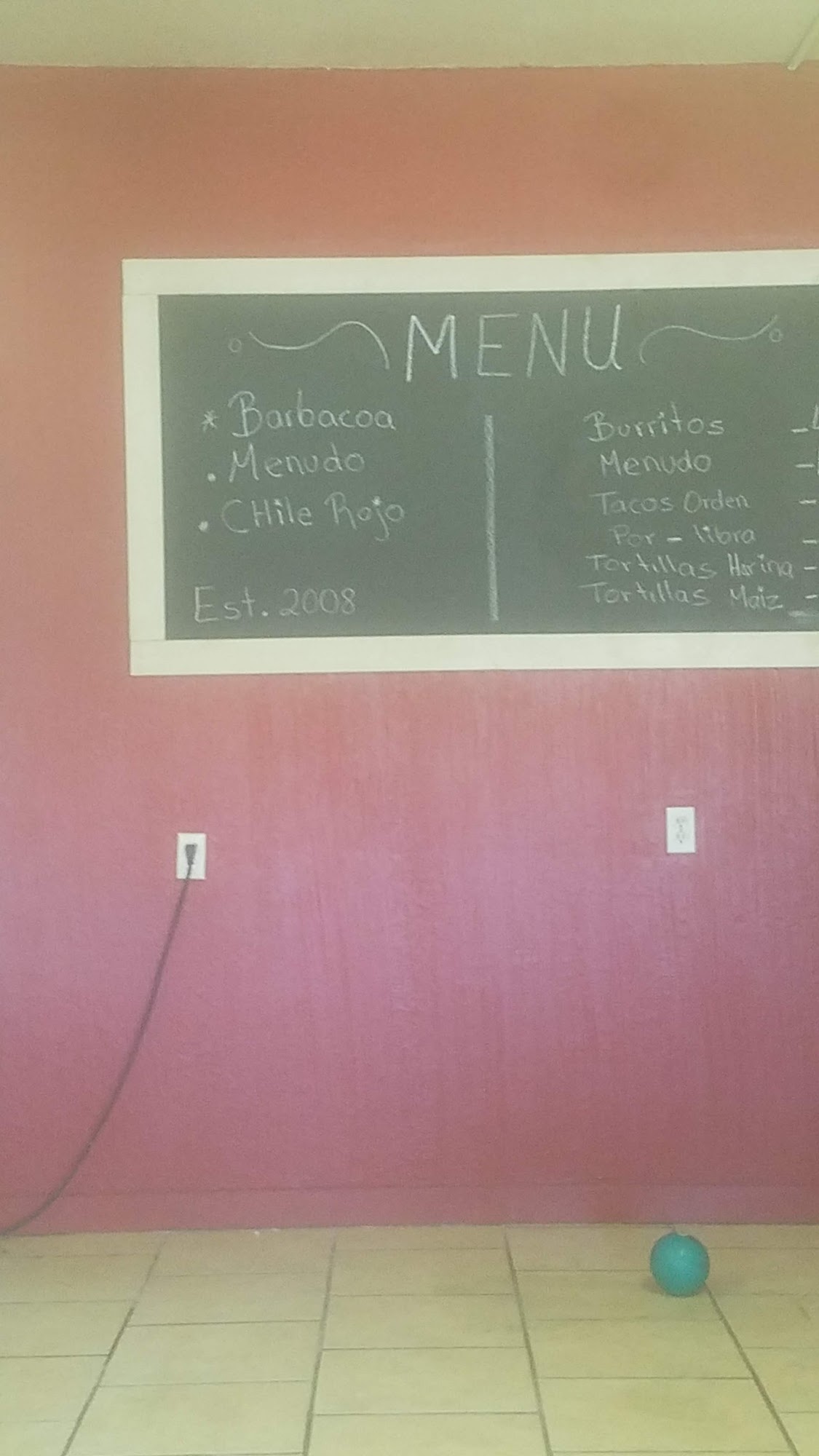 Tortilleria Zaragoza Menu