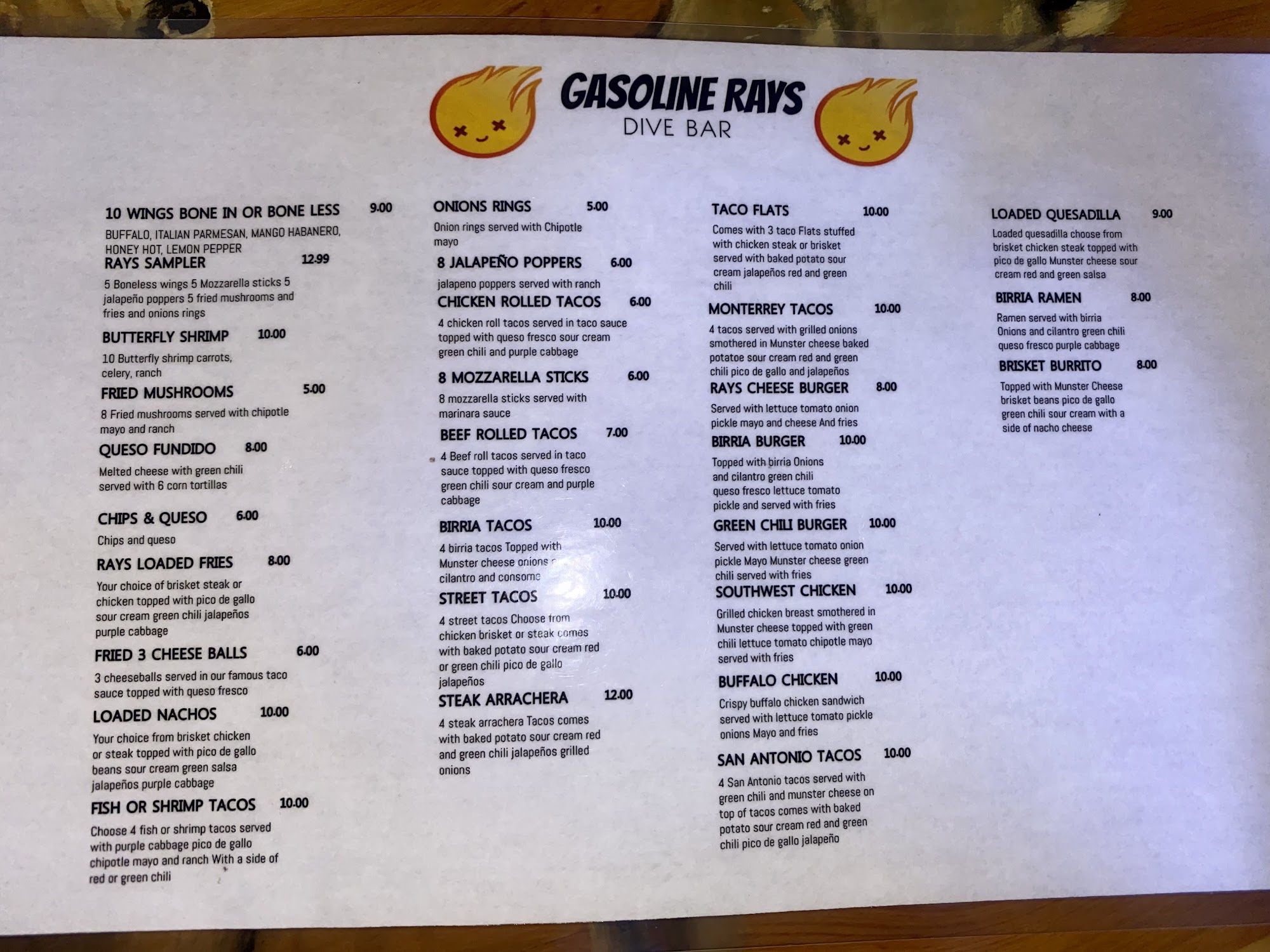 3 Mule Saloon Menu