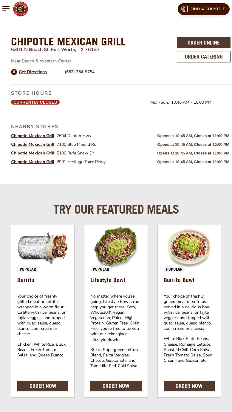 Chipotle Mexican Grill Menu