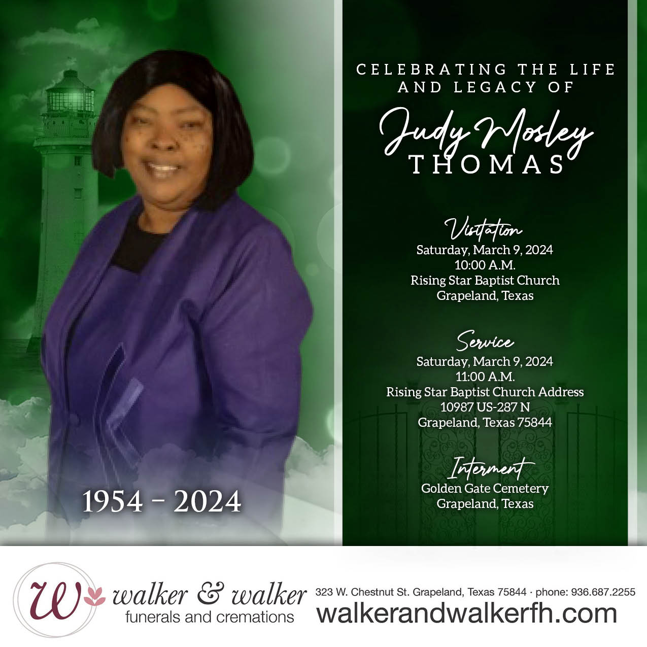 Walker & Walker Funerals and Cremations 323 W Chestnut St, Grapeland Texas 75844
