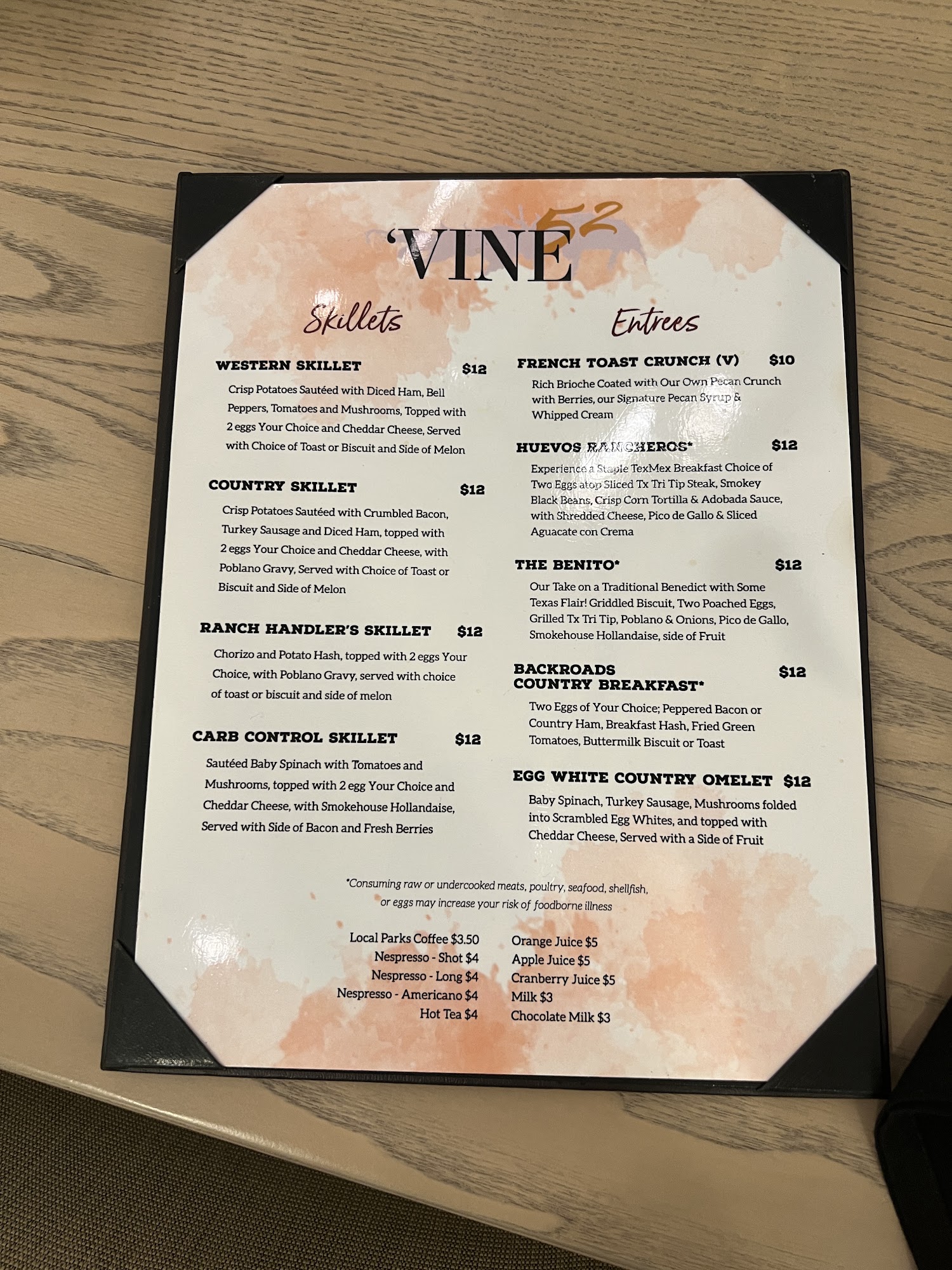 Vine 52 Menu