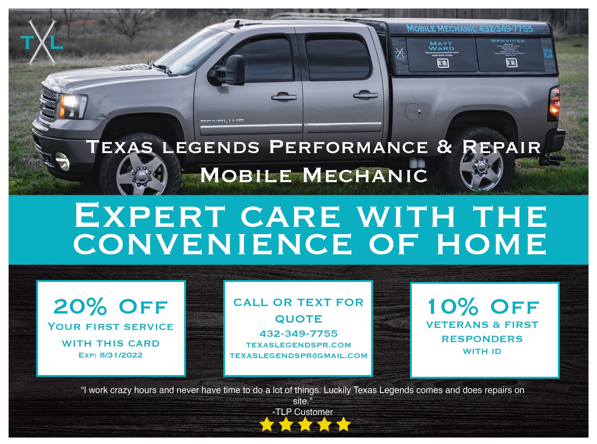 Mobile Mechanic: Texas Legends Performance & Repair 12th St, Justin Texas 76247