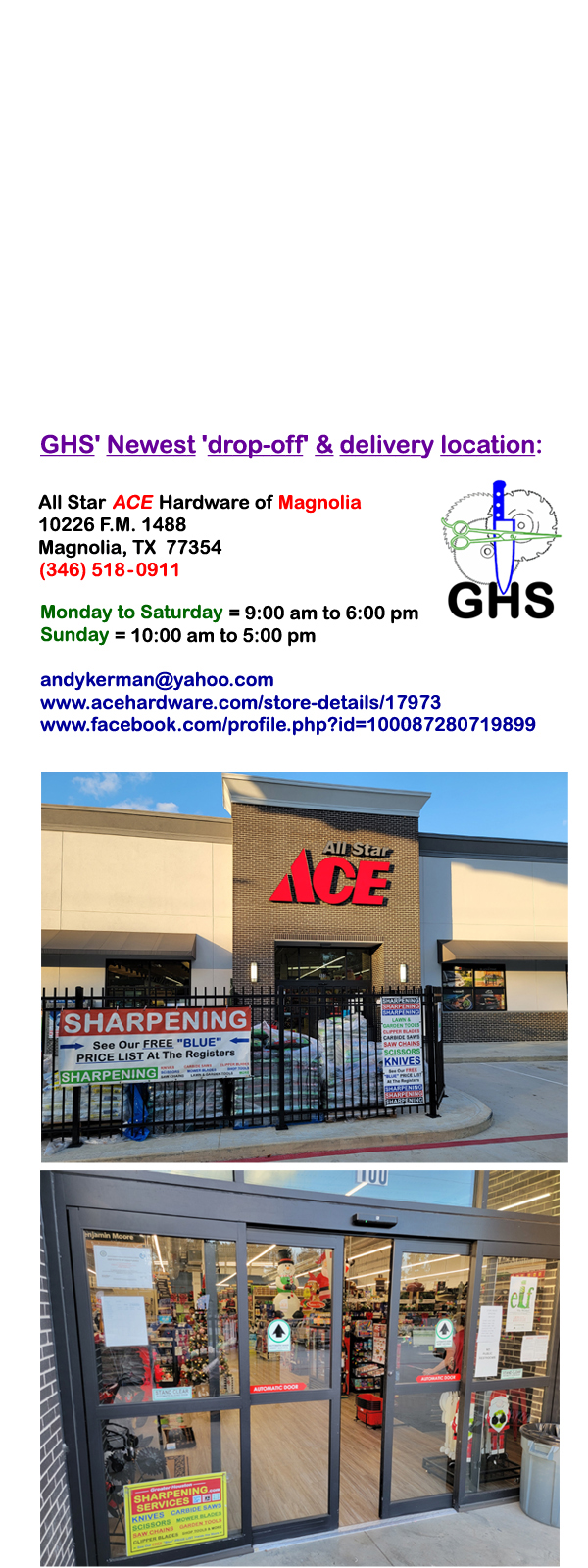 Greater Houston Sharpening @ ACE Hardware at Cinco Ranch