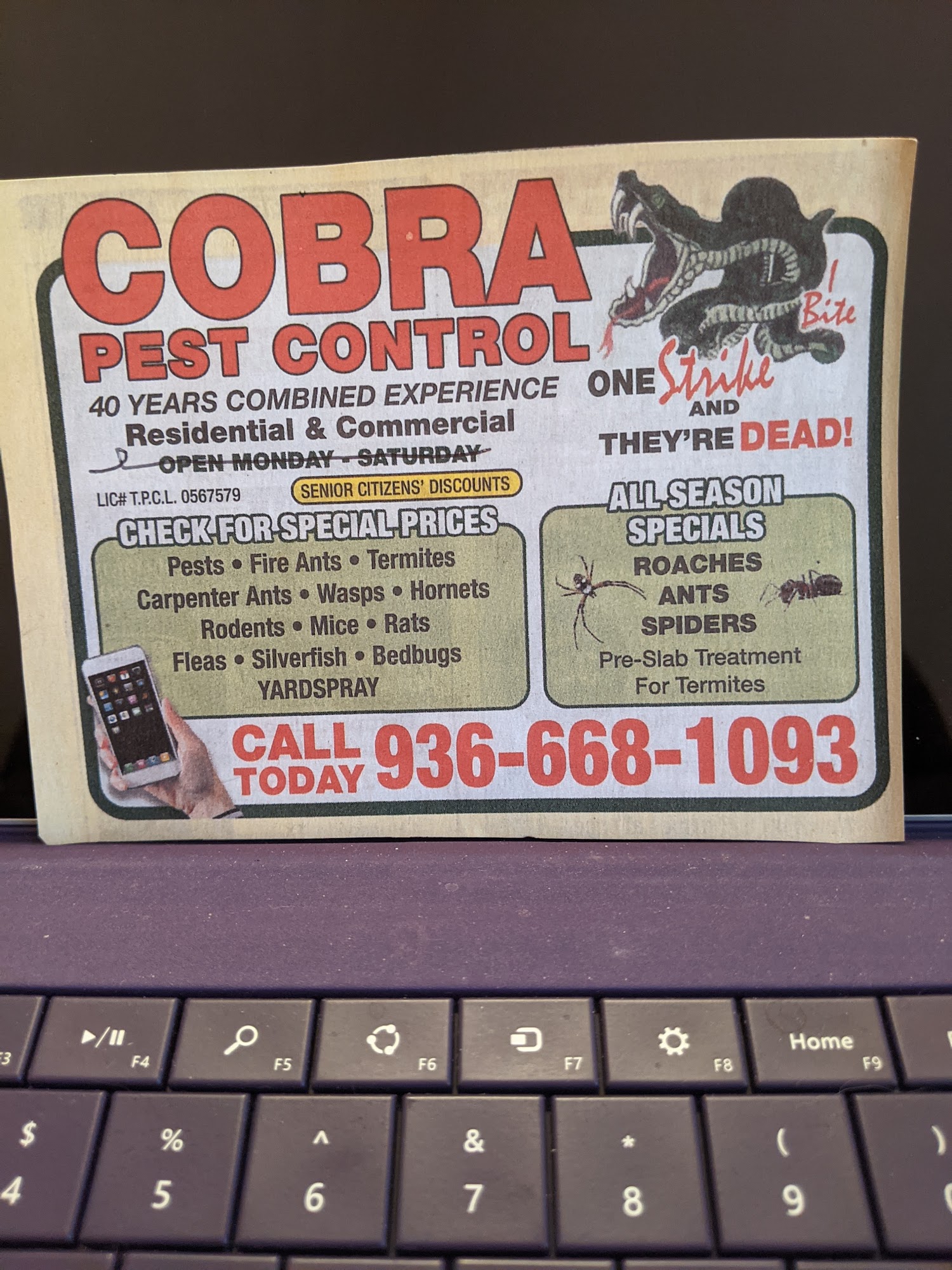 Cobra Pest Control TX, LLC 603 W Main St #1970, Madisonville Texas 77864
