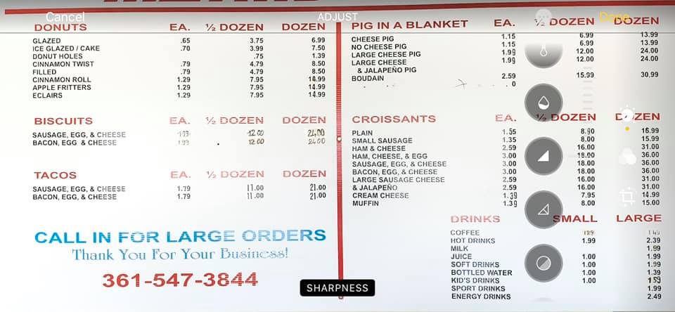 Mathis Donuts Menu
