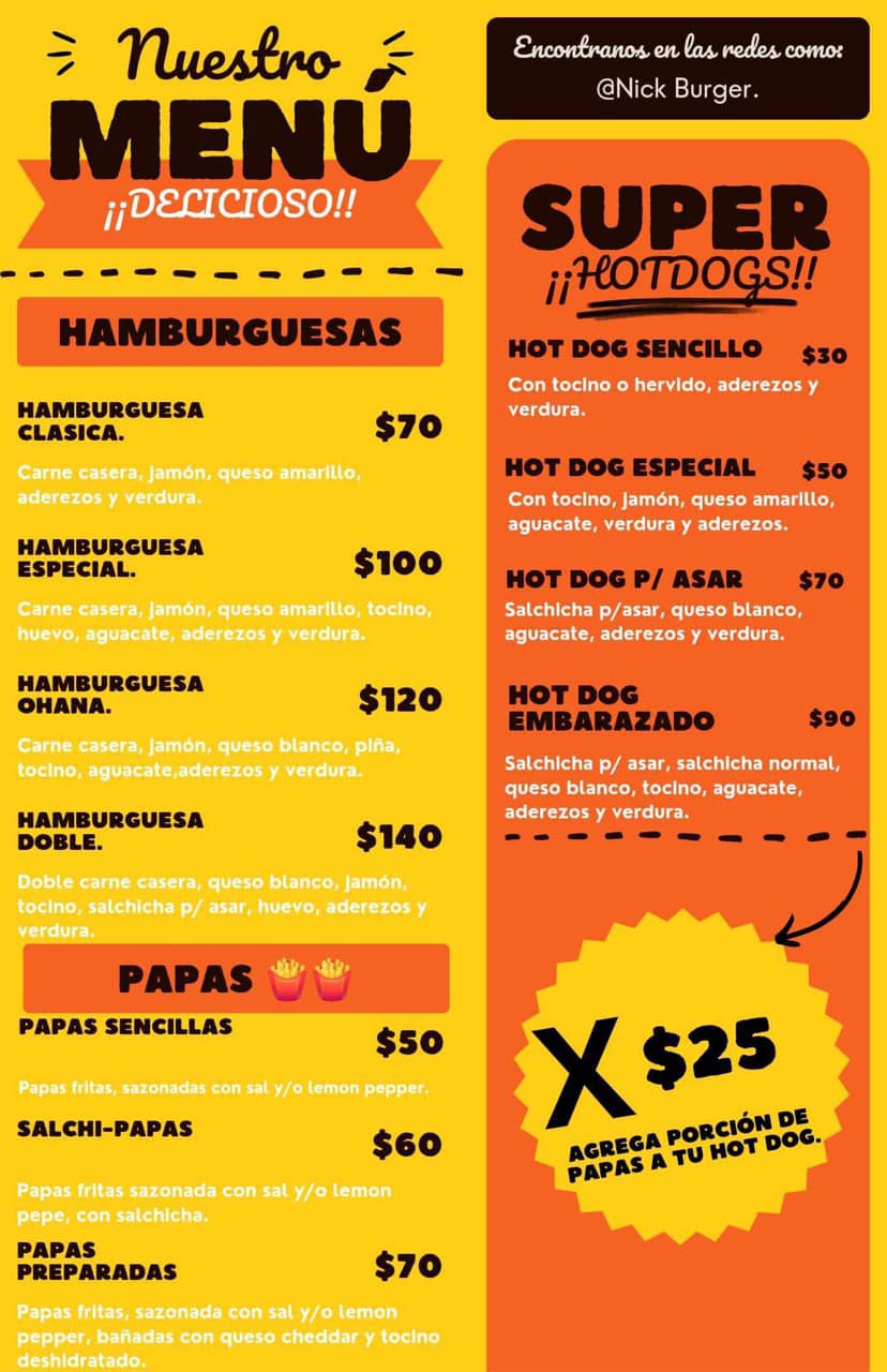 Nick Burger Menu