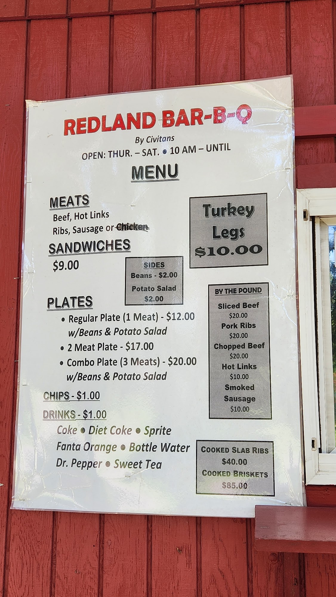 Redland Ballfield BBQ Menu