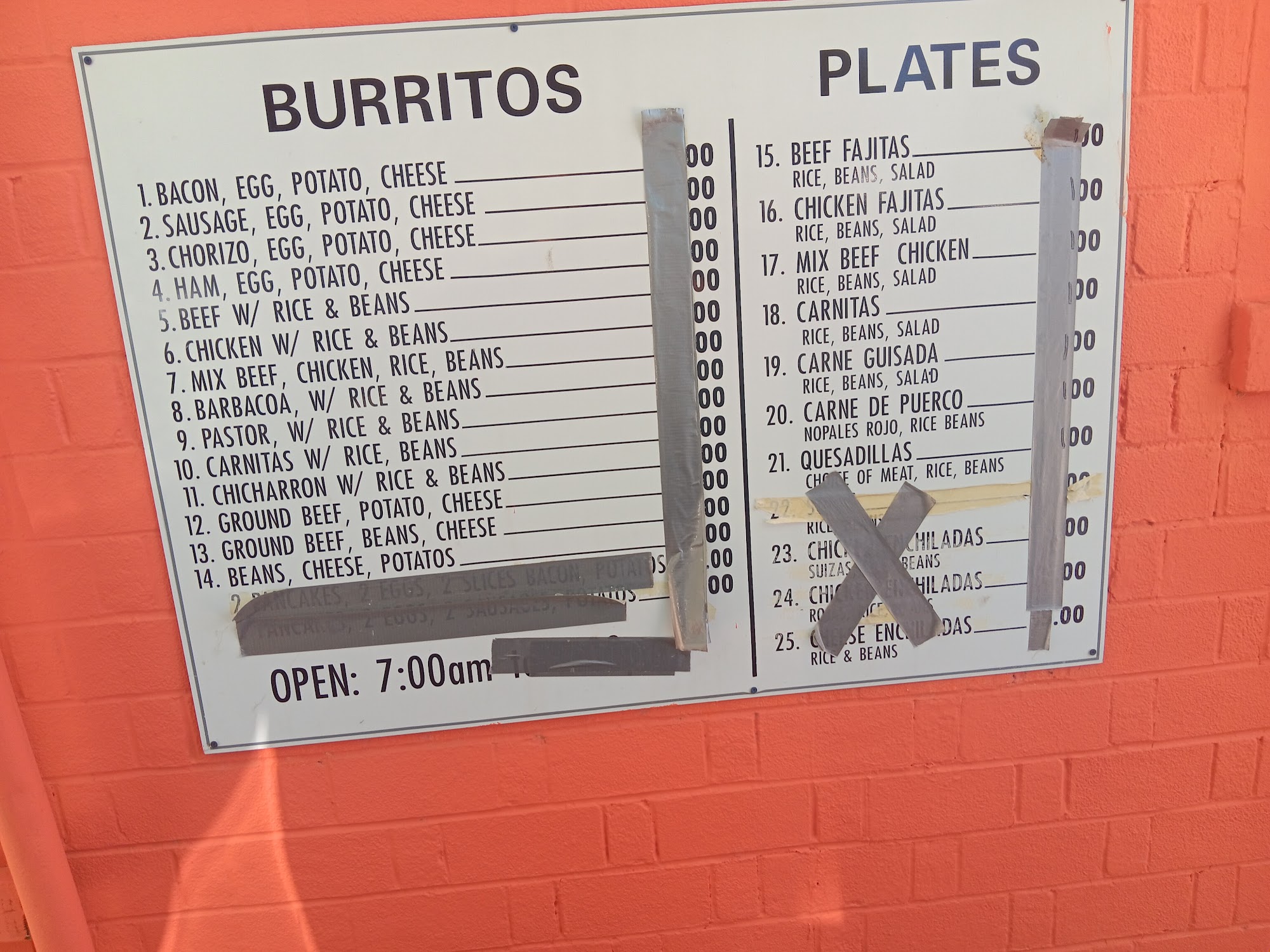 T.B.Mexicali Menu