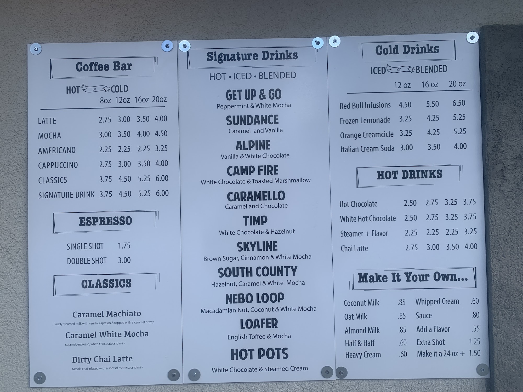The Coffee Stop in Salem Menu