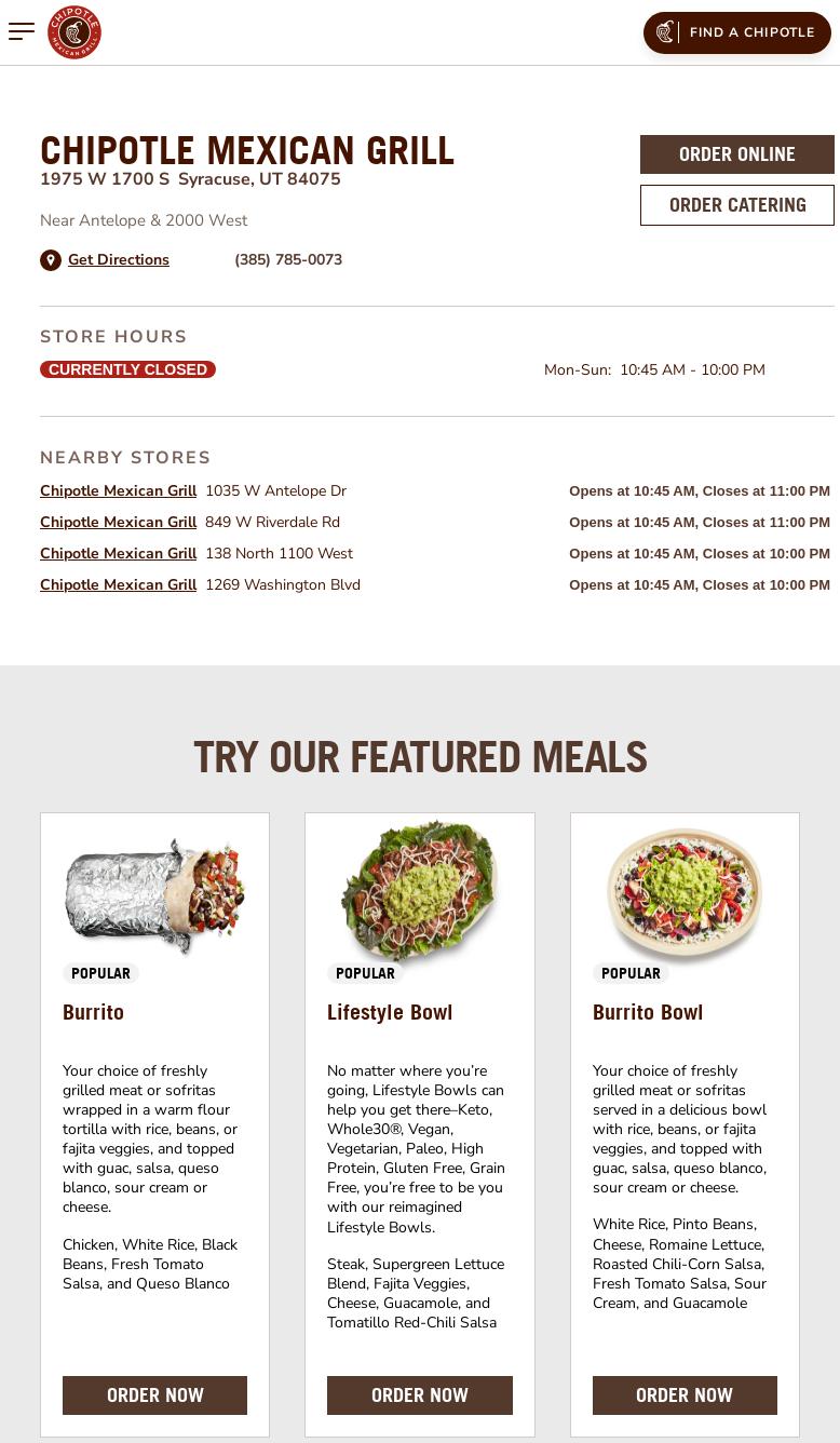Chipotle Mexican Grill Menu