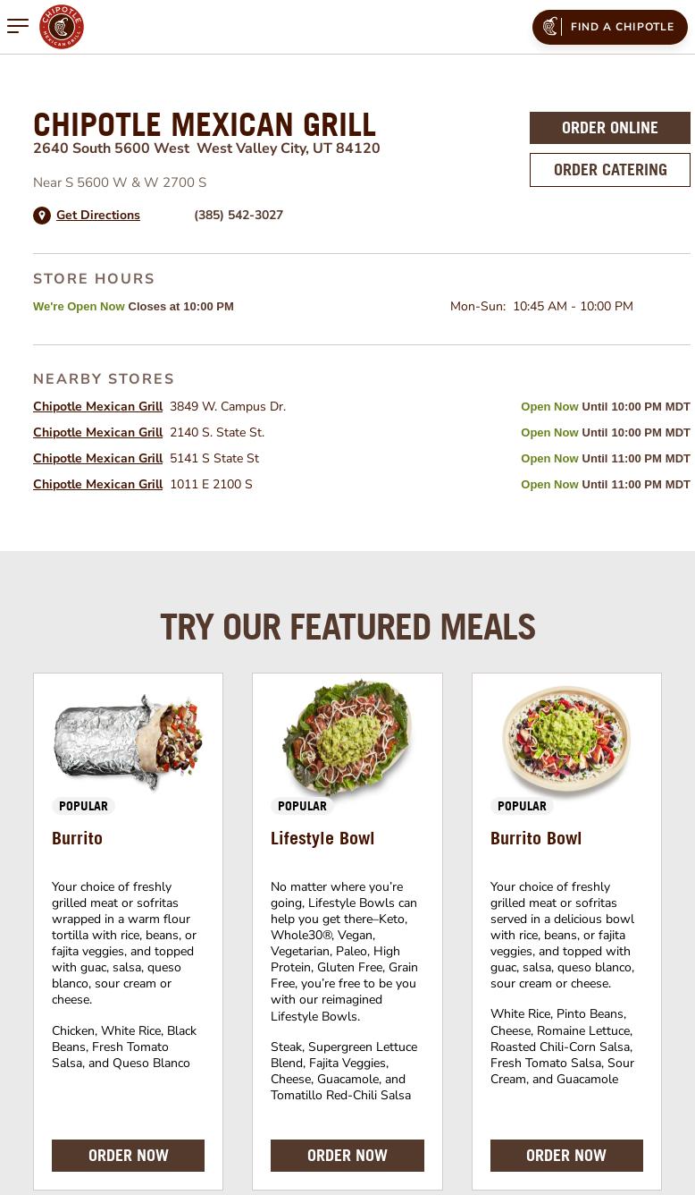 Chipotle Mexican Grill Menu