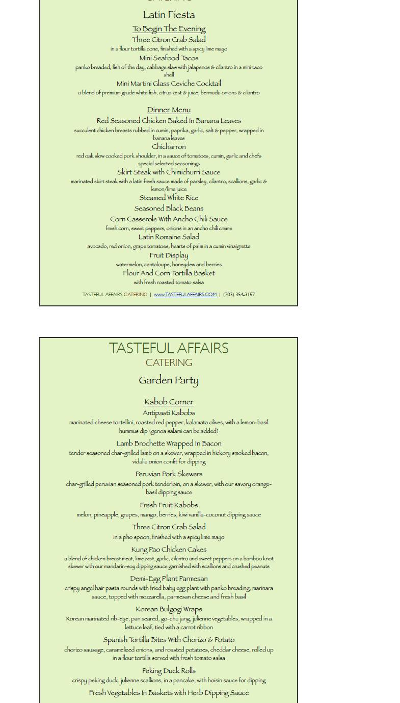 Tasteful Affairs Catering Menu