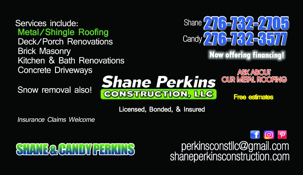 Shane Perkins Construction LLC 1855 Irisburg Rd, Axton Virginia 24054