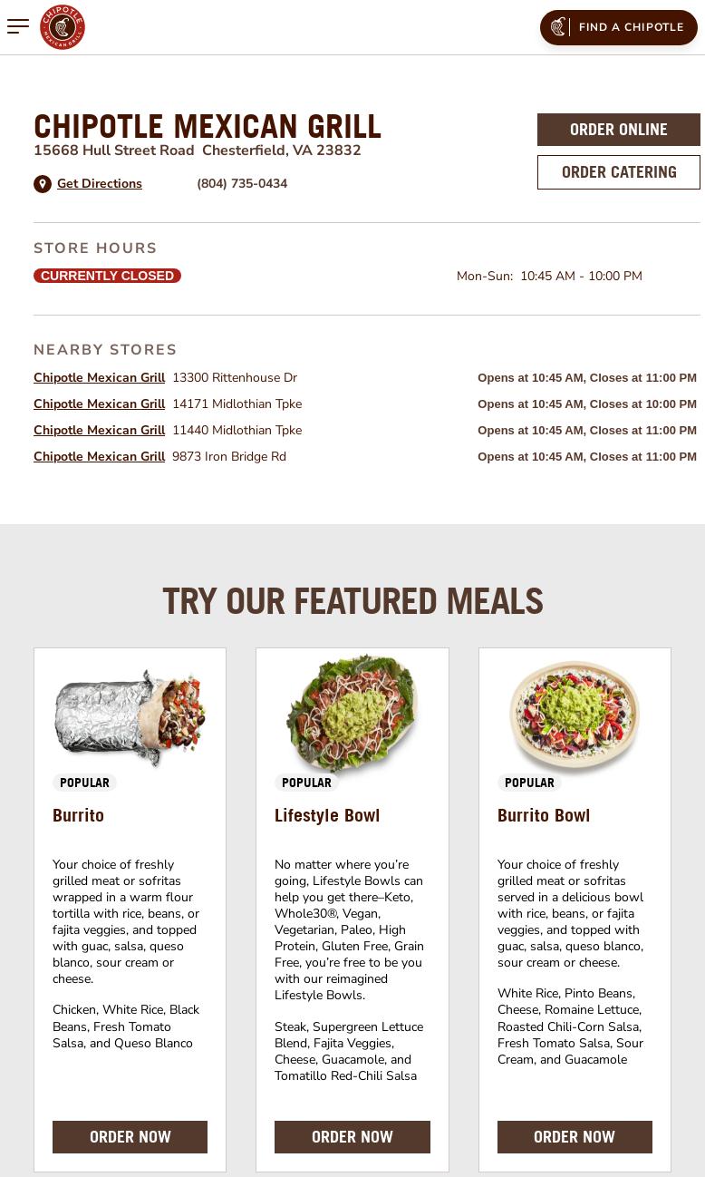 Chipotle Mexican Grill Menu