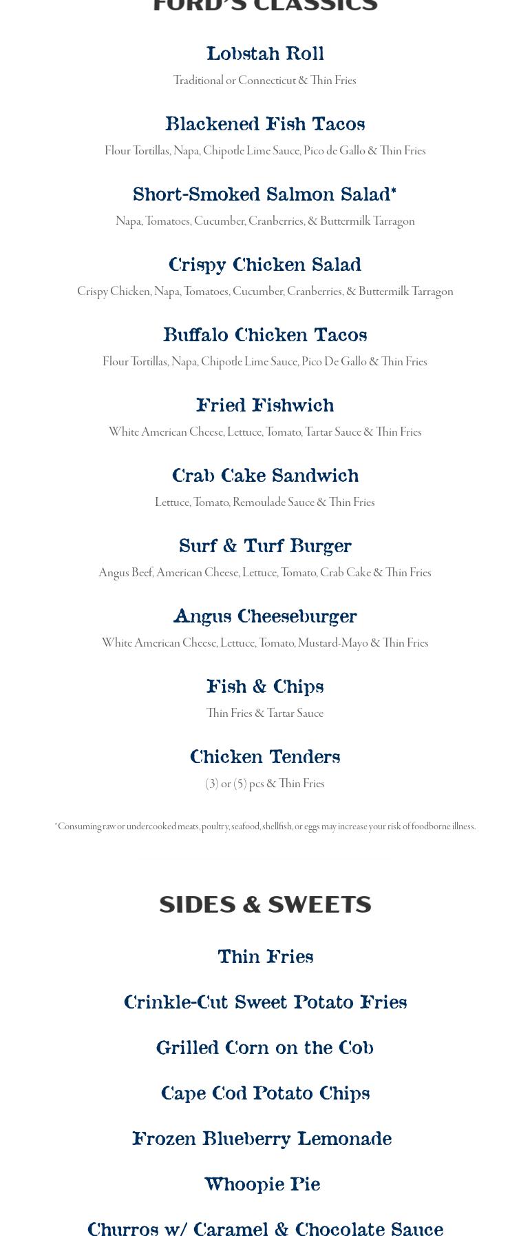 Ford's on the Road Trailer Menu