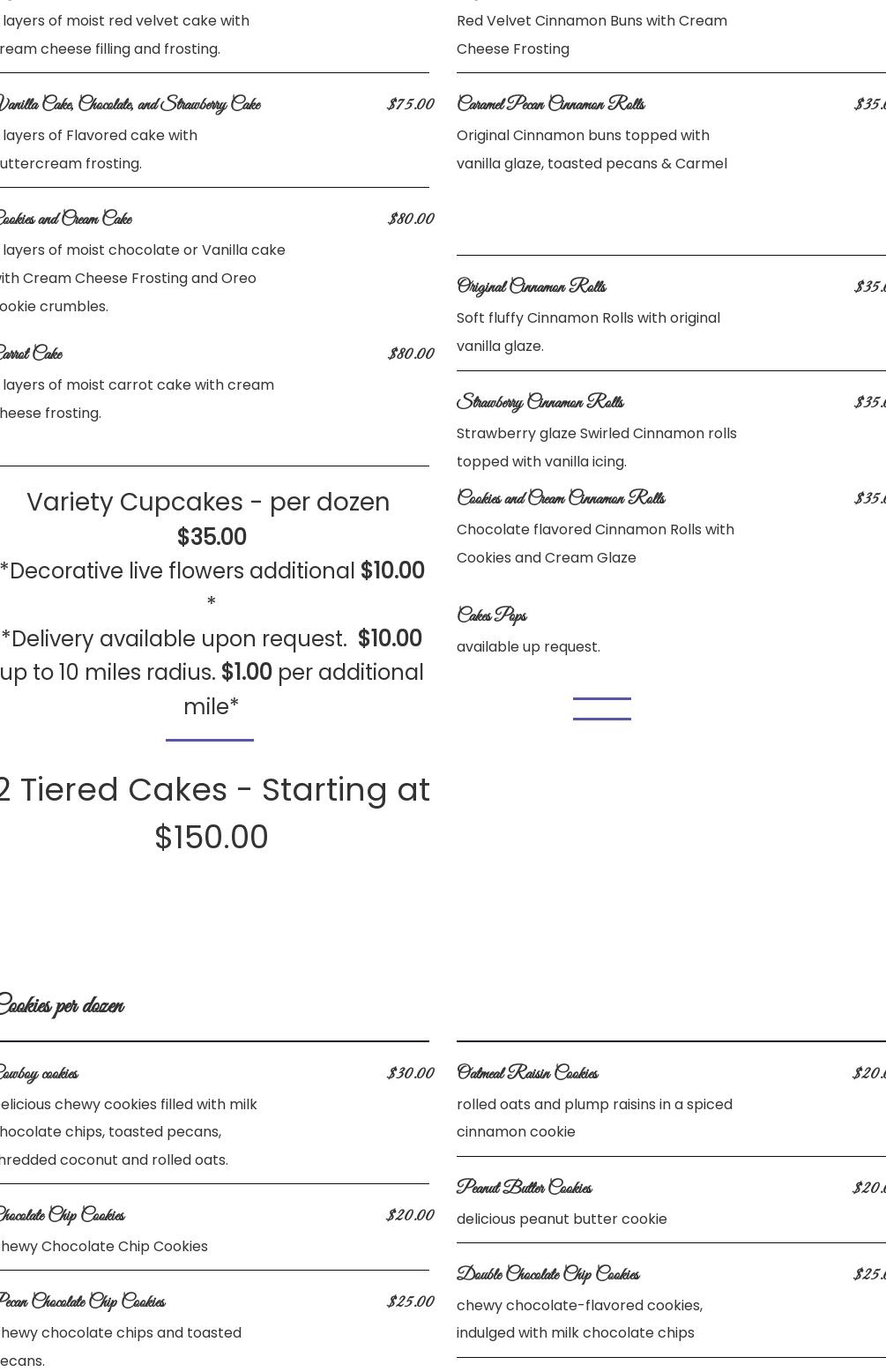 DeMarcos Catering & Bakery Menu