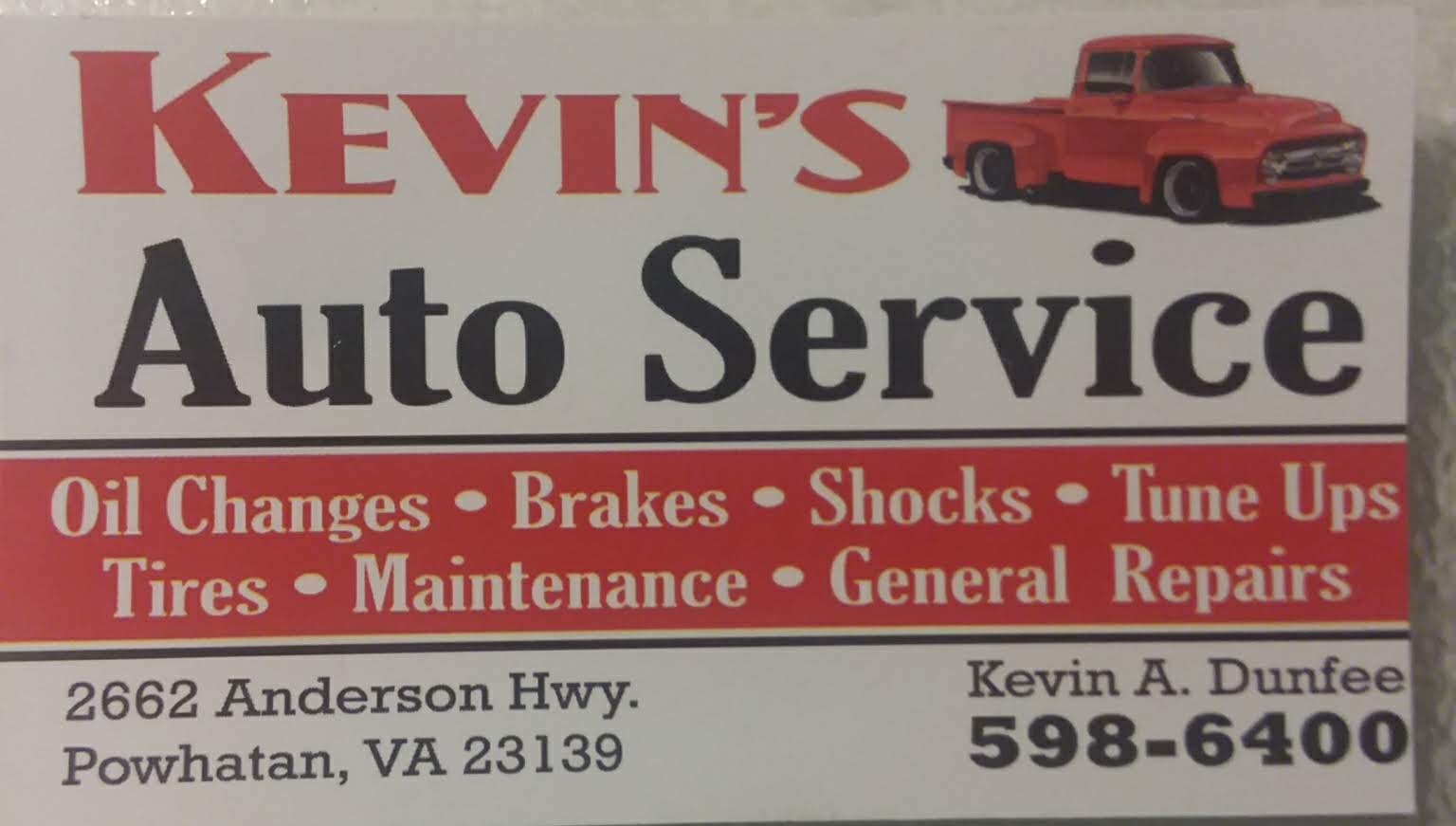 Kevin's Auto Service 2662 Anderson Hwy, Powhatan Virginia 23139