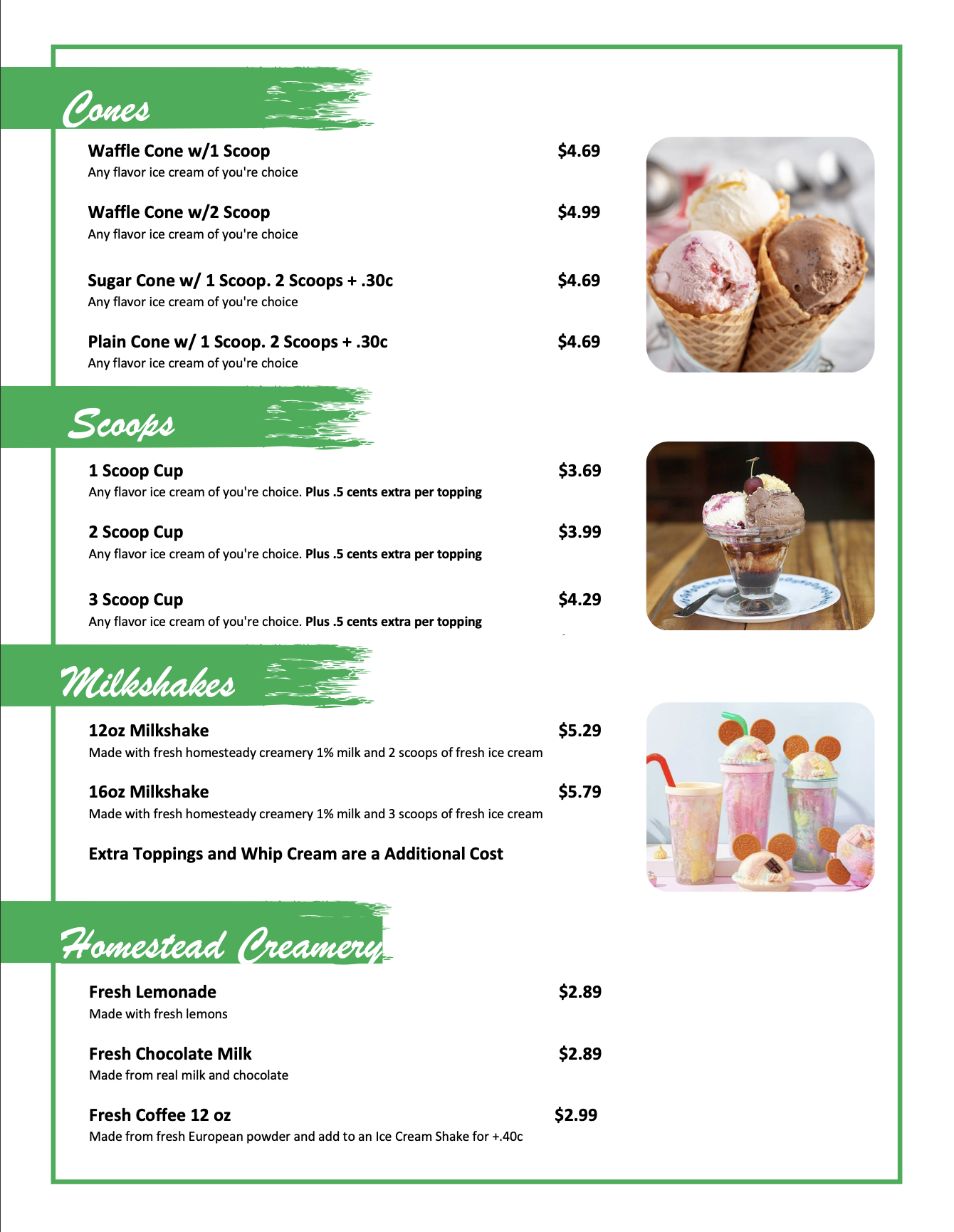 HK Ice Cream Parlor Menu