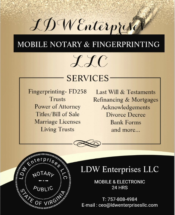 Norfolk & Areas 24Hrs: Mobile Notary Public/Fingertpinting